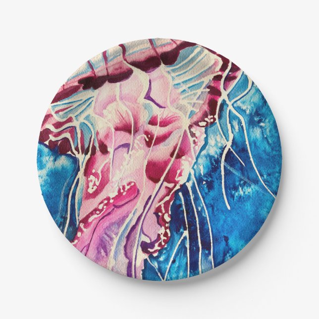Jellyfish watercolor ocean art pappteller (Vorderseite)
