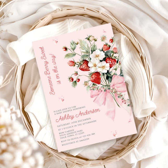 Jemand Berry Sweet Modern Pink Bow Baby Dusche Einladung (Von Creator hochgeladen)