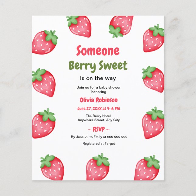 Jemand Berry Sweet Strawberry Baby Shower laden Flyer (Vorne)