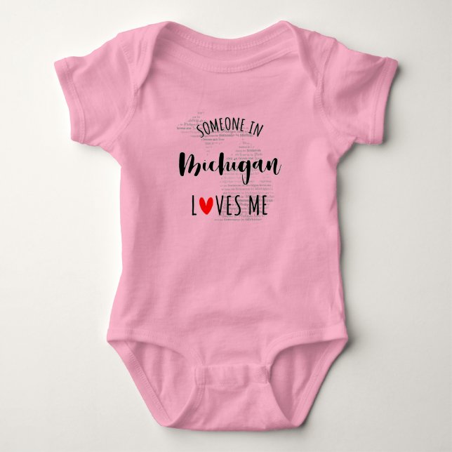 Jemand in Michigan Lieben Me Map Baby Bodysuit Strampler (Vorderseite)