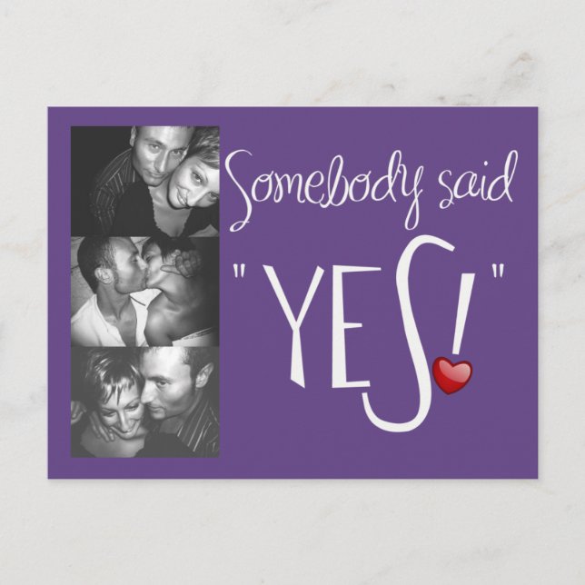 Jemand sagte ja Save the Date Postcard plum Ankündigungspostkarte (Vorderseite)