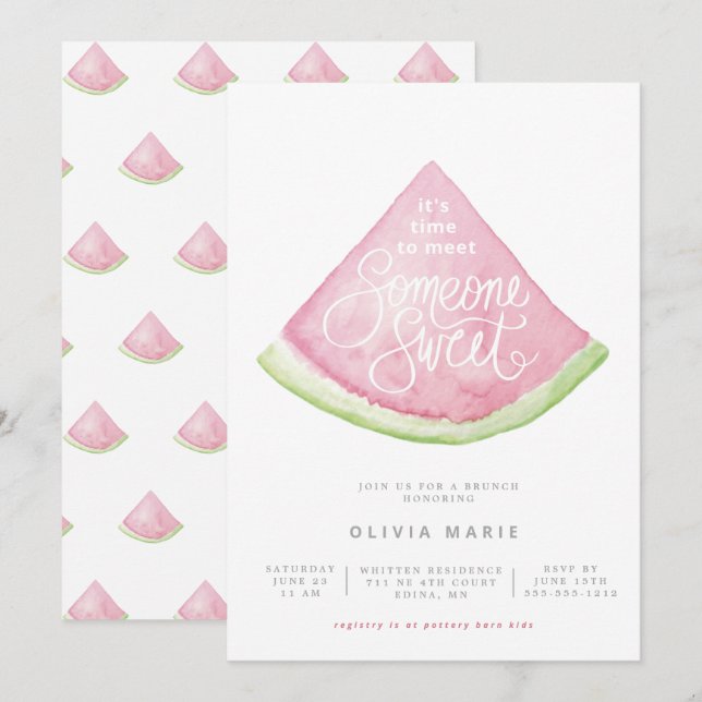 Jemand Sweet Wasserfarbe Wassermelone Duschdesign Einladung (Vorne/Hinten)