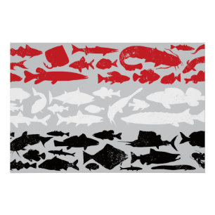 Jemen-Flagge aus Fisch - Fischereidesign Poster