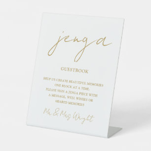 Jenga Guestbook Chic Gold Minimalistisches Script Sockelschild