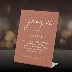 Jenga Guestbook Terracotta Minimalistische Schrift Sockelschild