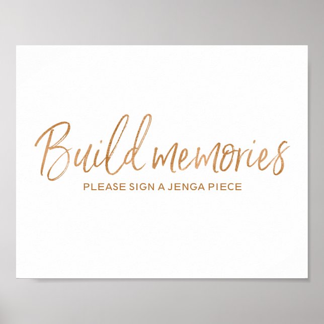 Jenga Piece Gästebuch 8x10 Rose Gold Wedding Sign (Vorne)