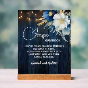Jenga Wedding Guestbook String Lights Floral Acrylschild