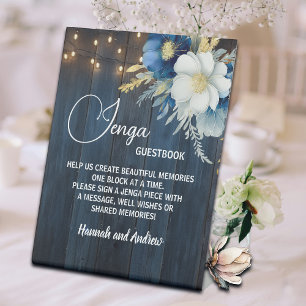 Jenga Wedding Guestbook String Lights Floral Sockelschild