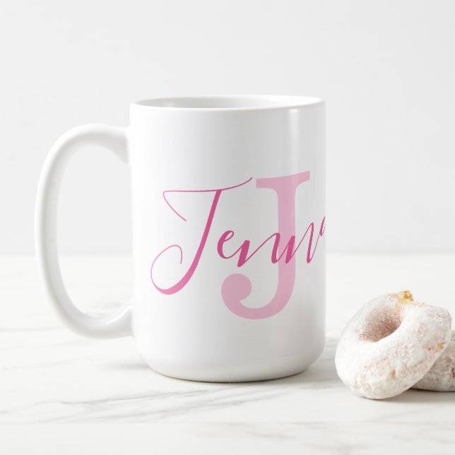 Jenna name Bedeutung und Monogramm kleiner Vogel R Kaffeetasse (Mit Donut)