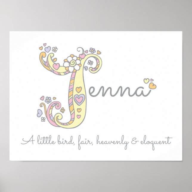 Jenna Name und Bedeutung Doodle Initial Art Poster (Vorne)