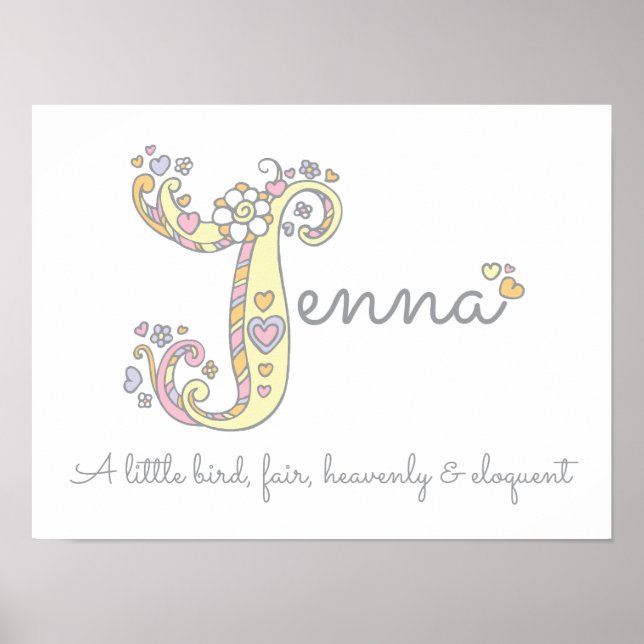 Jenna nom et signification doodle poster d'art ini (Devant)