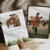 JENNA Rustic Pine Tree Foto Save the Date
