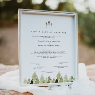 JENNA Rustic Pine Tree Marriage Certificate Poster