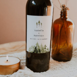 JENNA Rustic Watercolor Pine Tree Weinroute Mendri Weinetikett