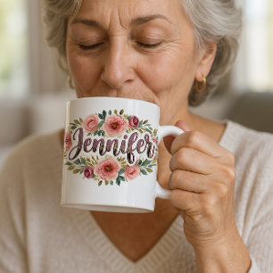 Jennifer Blumennamens-Tasse – Vintage-Pfingstrosen Kaffeetasse