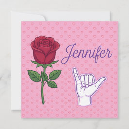 Jennifer Namensdesign mit roter Rose & Shaka-Hand Dankeskarte
