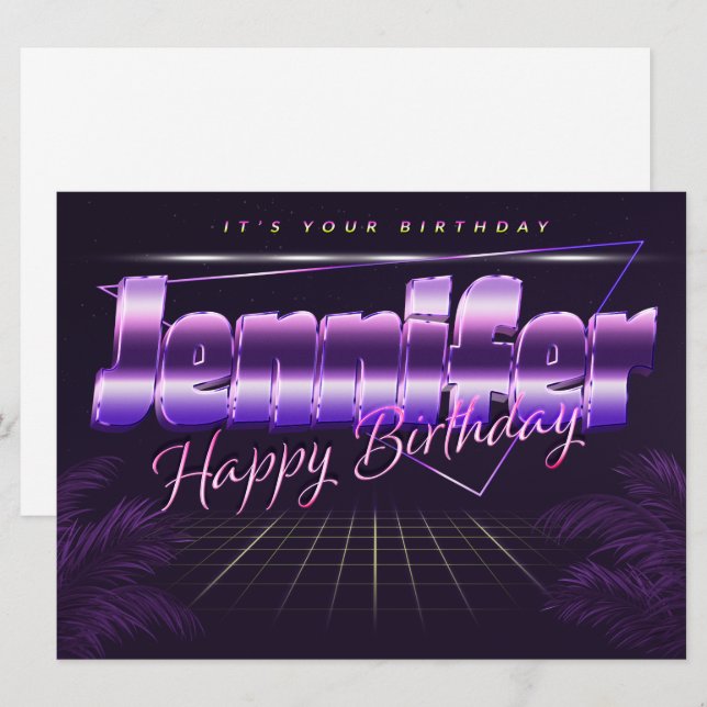 Jennifer Nom Prénom carte rétro lilas Anniversaire (Devant / Derrière)