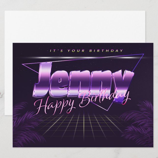 Jenny Name Prénom lila retro Carte Anniversaire (Devant / Derrière)