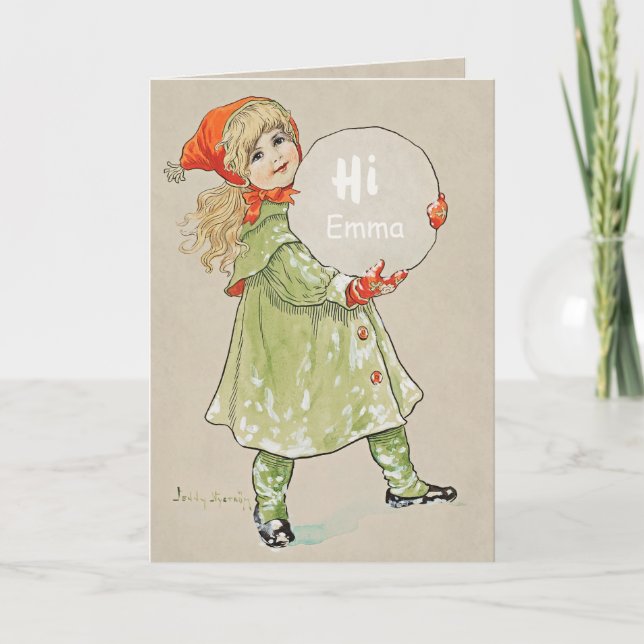 Jenny Nyström Girl mit Schneeball CC0090 Geburtsta Karte (Vorderseite)