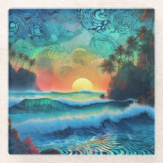 Jenseits der Blues Seascape Glasuntersetzer (Vorderseite)