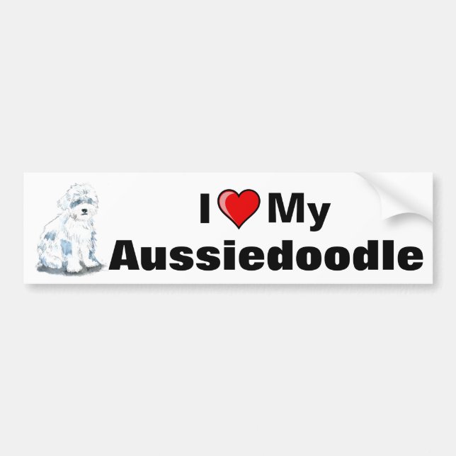 J'Entends mon autocollant de bosse d'Aussiedoodle (Devant)