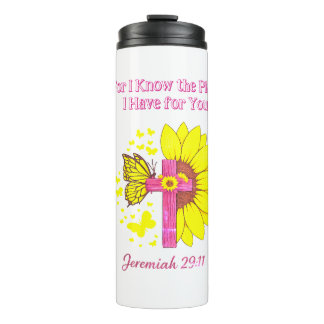 Jeremia 29,11 Sonnenblumenkreuz Christlicher Glaub Thermosbecher