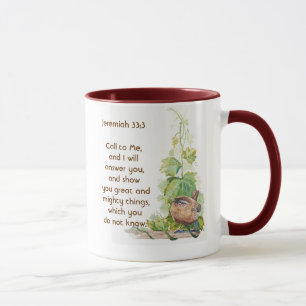 Jeremia 33:3 Ruf mich an Bibelvers Zaunkönig Vogel Tasse