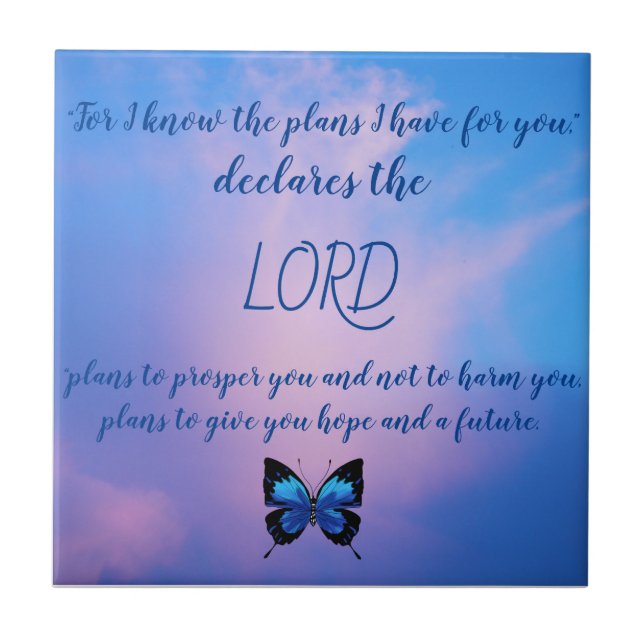 Jeremiah 29:11 Blue Butterfly Keramik Tile Fliese (Vorderseite)