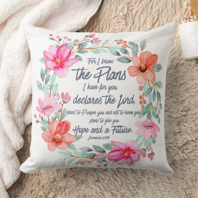 Jeremiah 29:11 Denn ich kenne die Pläne rosa Blume Kissen (Decke)