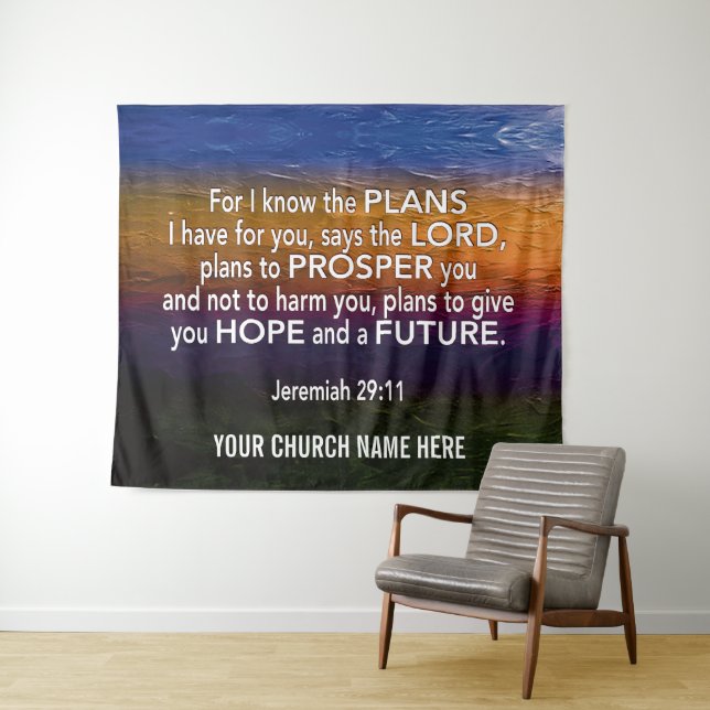 Jeremiah 29:11, DENN ICH KENNE DIE PLANS Church Wandteppich (Beispiel (Horizontal))