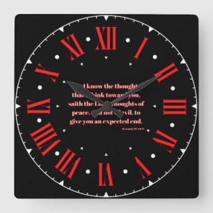 Jeremiah 29:11 KJV Bibel Verse Roter Römischer Run Quadratische Wanduhr