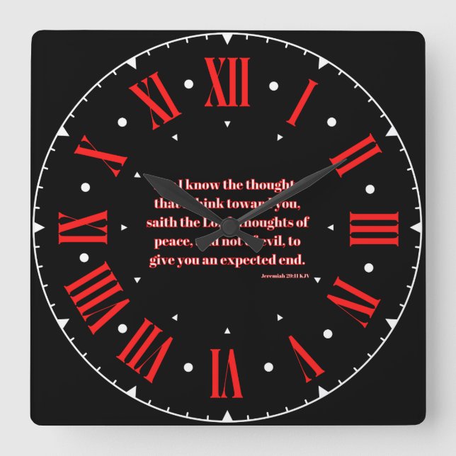 Jeremiah 29:11 KJV Bibel Verse Roter Römischer Run Quadratische Wanduhr (Vorderseite)