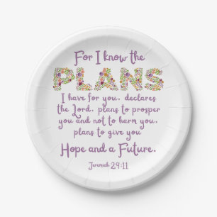 Jeremiah 29:11 Lila, Blumenbriefe Christlich Pappteller