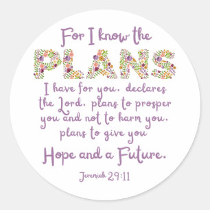 Jeremiah 29:11 Lila, Blumenbriefe Christlich Runder Aufkleber