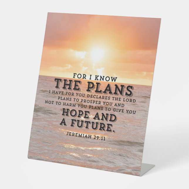 Jeremiah 29:11 Sonnenaufgang am Strand Sockelschild (Vorderseite)