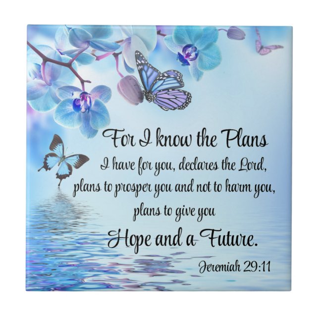 Jeremiah 29:11 Tropische Orchideen Butterfly Bibel Fliese (Vorderseite)