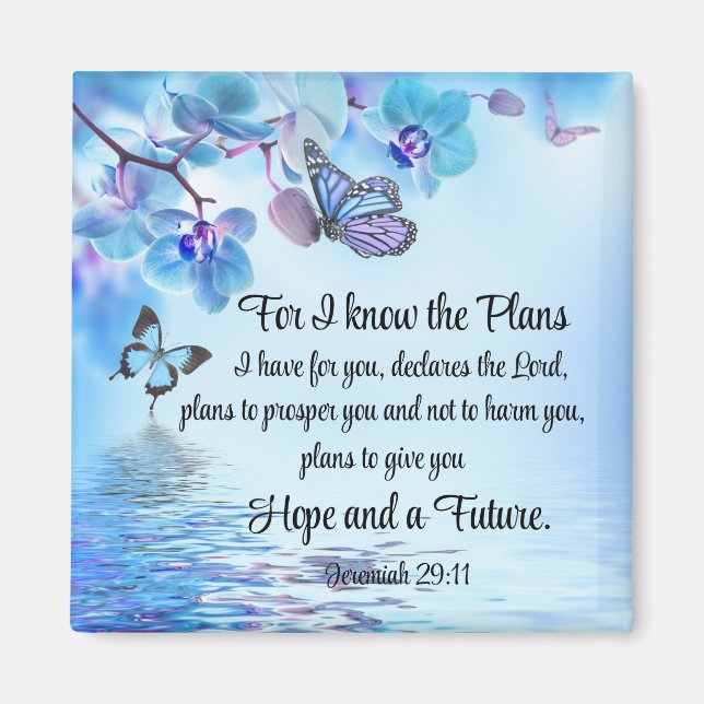 Jeremiah 29:11 Tropische Orchideen Butterfly Bibel Magnet (Vorne)