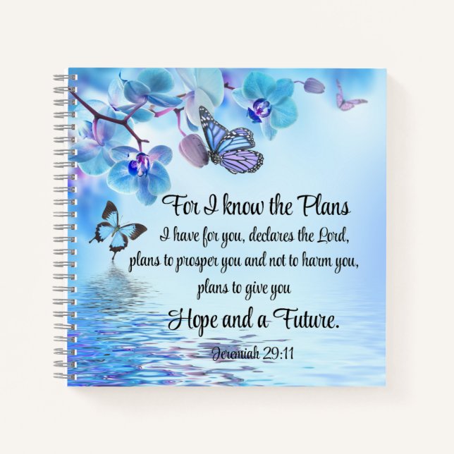 Jeremiah 29:11 Tropische Orchideen Butterfly Bibel Notizbuch (Vorderseite)