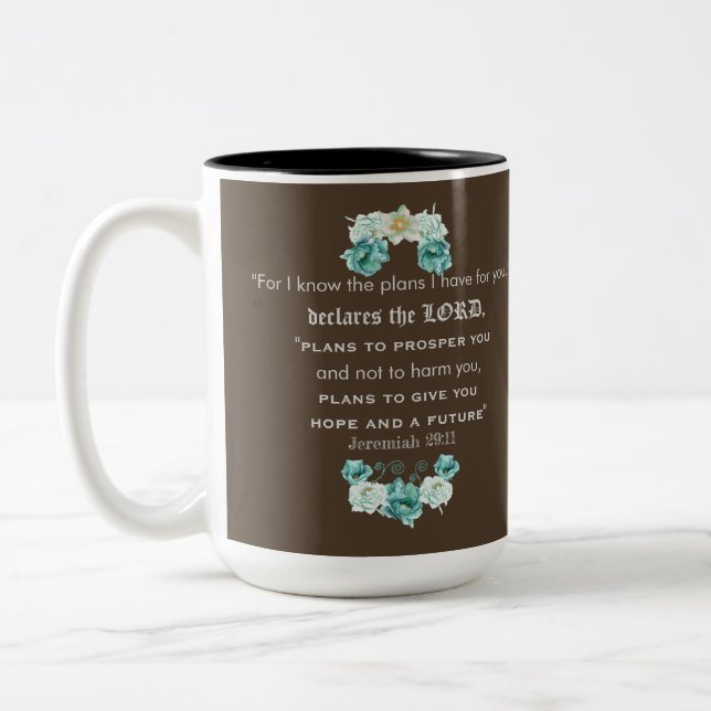 Jeremiah 29:11 Zitat Zweifarbige Tasse (Links)
