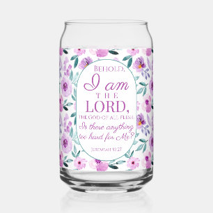 Jeremiah 32:27 Uhr mit lila Blumen Hintergrund Dosenglas