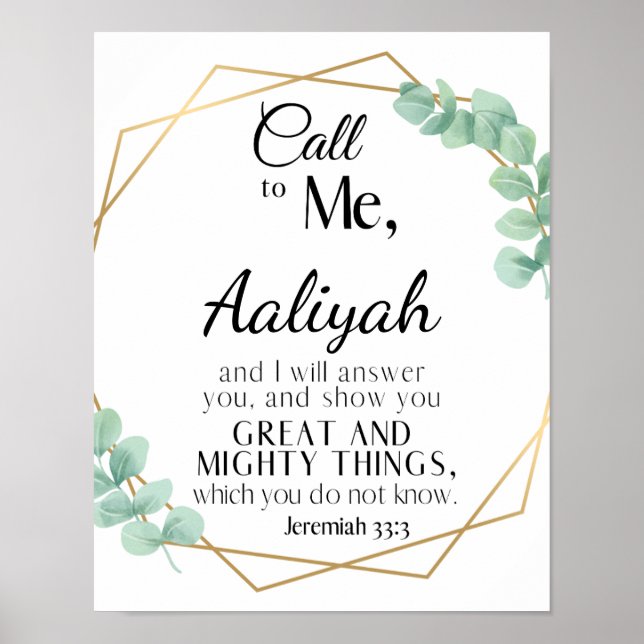 Jeremiah 33:3 Eukalyptus Scripture Personalize Poster (Vorne)