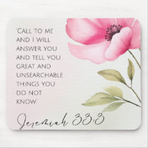Jeremiah 33:3 Pink Rose Heart Mouse Pad