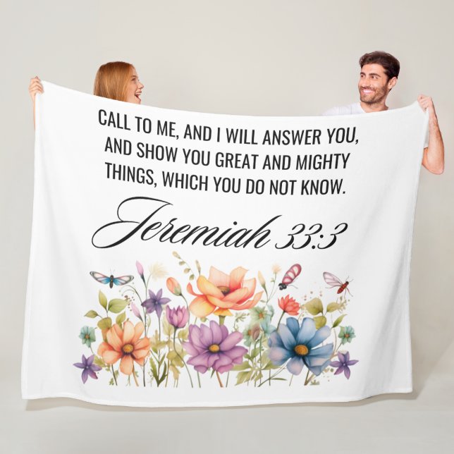 Jeremiah 33:3 Ruf mir Wildblumen Schrift an Fleecedecke (Beispiel)