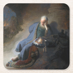 Jeremiah Lamenting über den Fall Jerusalems, Rembr Rechteckiger Pappuntersetzer