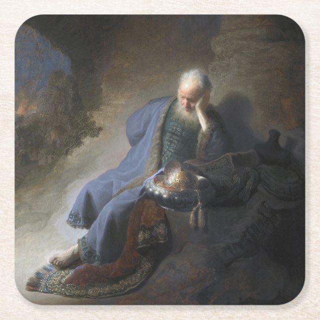 Jeremiah Lamenting über den Fall Jerusalems, Rembr Rechteckiger Pappuntersetzer (Vorderseite)