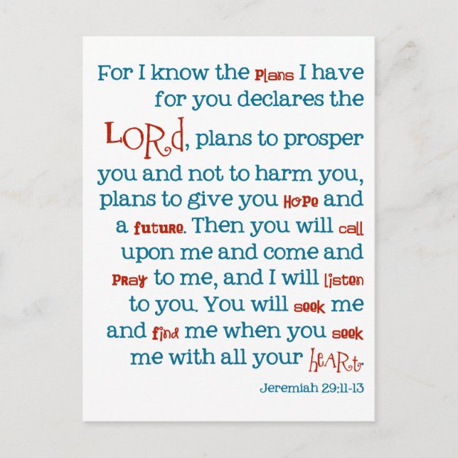 Jeremiah Plans Christian Bible Citation Card Carte (Devant)