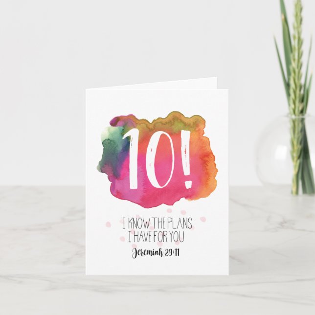 Jérémie 29:11 10 ! Carte d'anniversaire Watercolor (Devant)