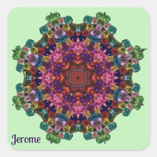 JEROME ~ Green Pink Lila Blue Kaleidoscope 3D ~ Quadratischer Aufkleber