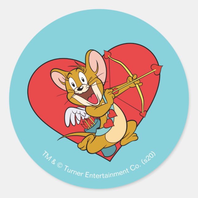 Jerry Mouse als Valentine Cupid Runder Aufkleber (Vorderseite)