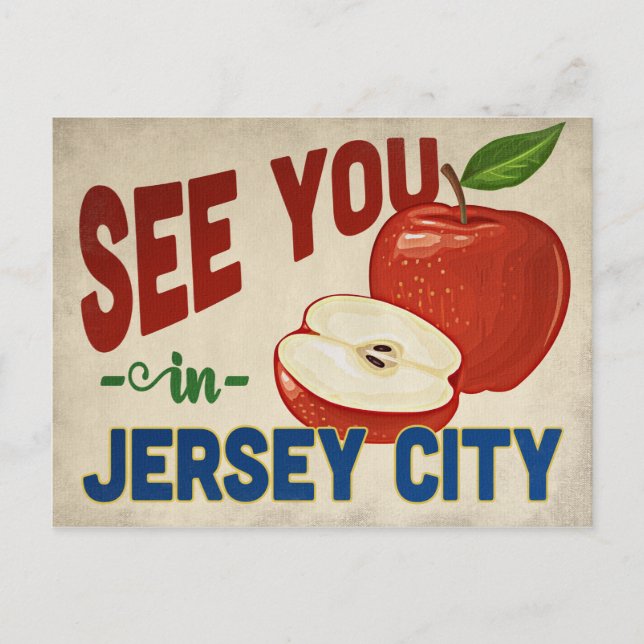 Jersey City New Jersey Apple - Vintage Travel Postkarte (Vorderseite)